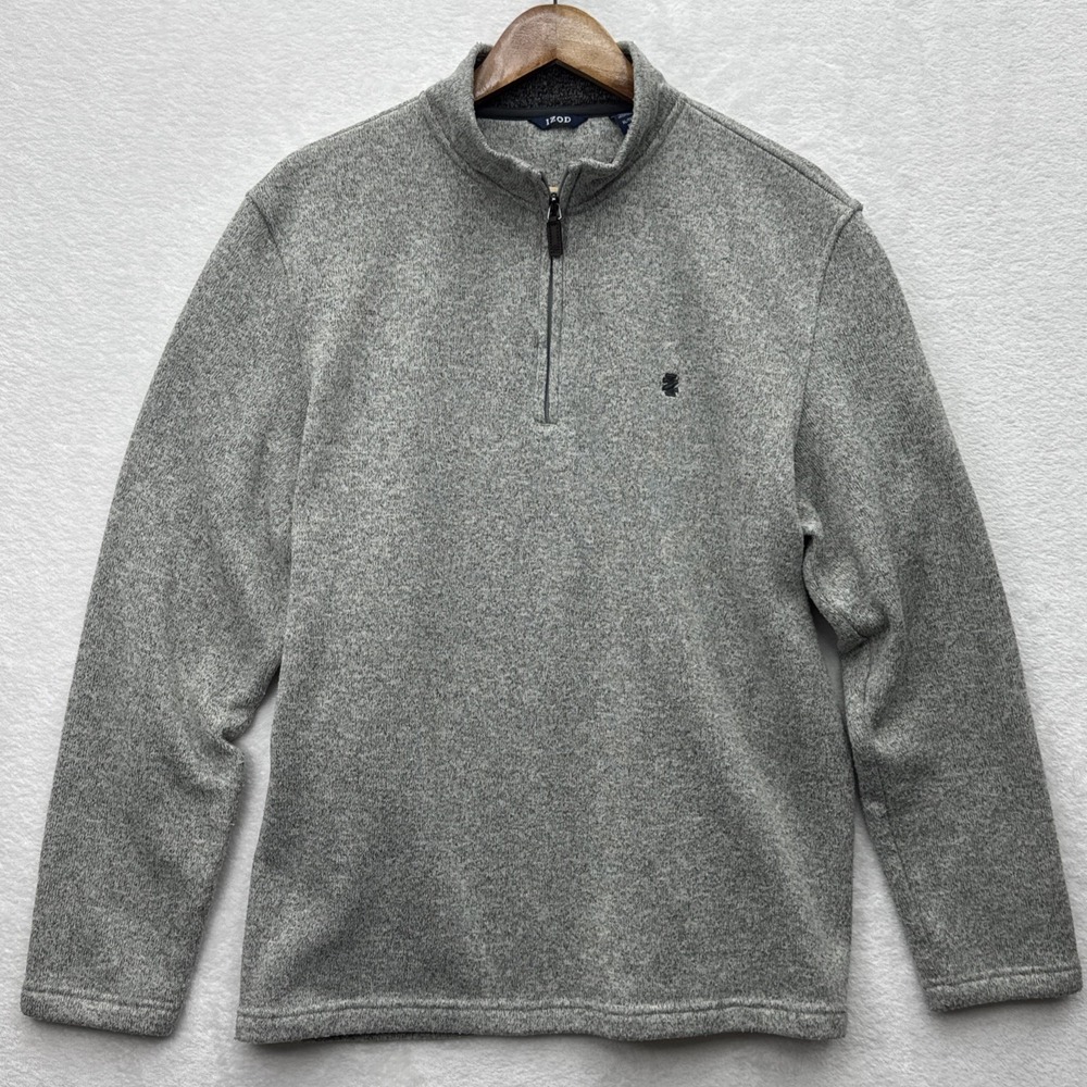 Izod Sweater Men Xl‎ Gray Pullover Quarter Zip Long Sleeve Fleece Sweatshirt